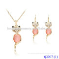 Pave Crystal Cute Pink Fox Pendant Necklace Earring Jewelry Set Wholesale
